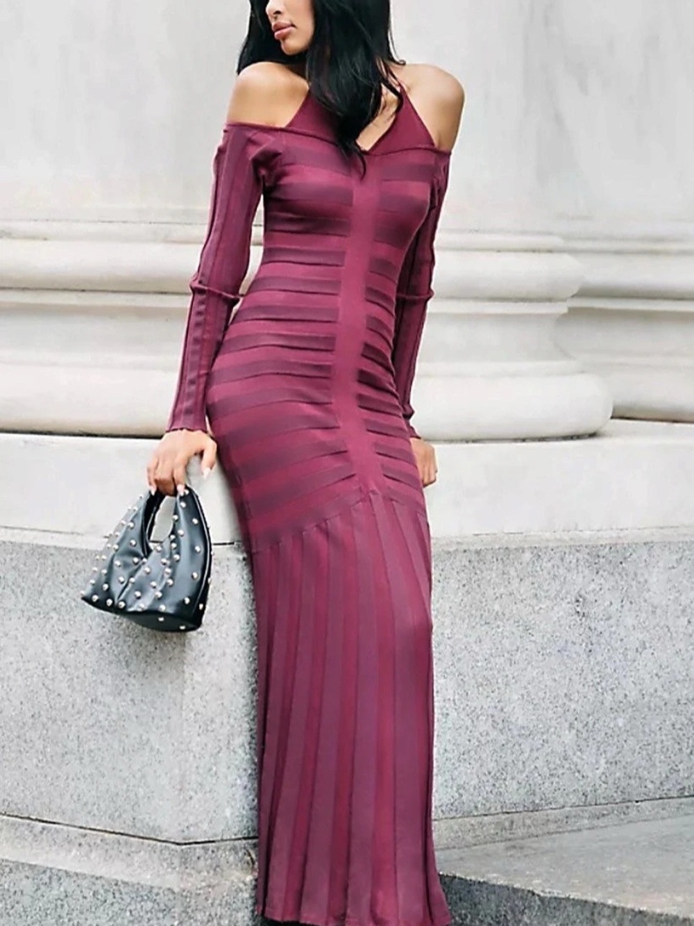 Anthropologie Off-Shoulder Maxi Dress in burgundy Size Small